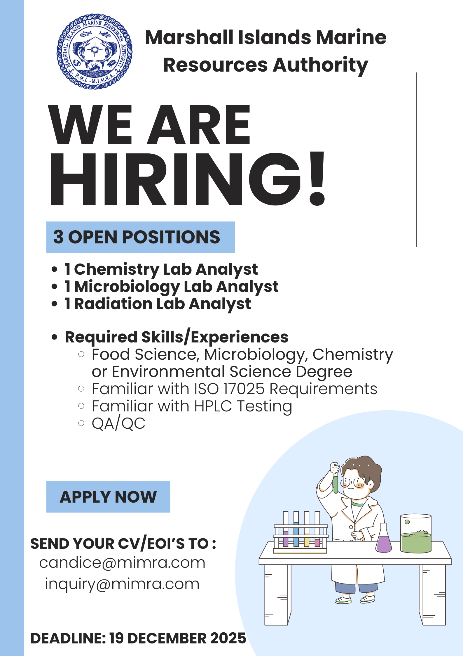 MIMRA Lab Job Opportunity (3 Positions)